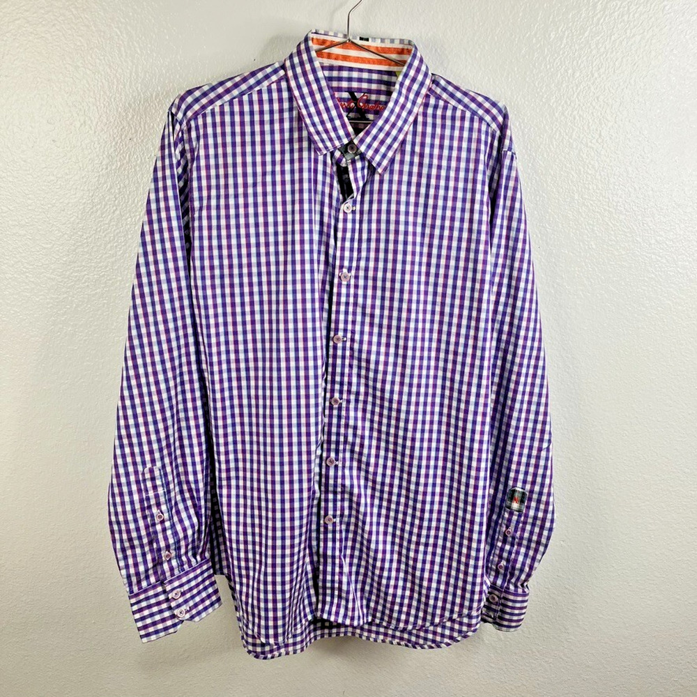 Robert Graham X Plaid Button Up Size XL Purple Tailored Fit Office Career Casual